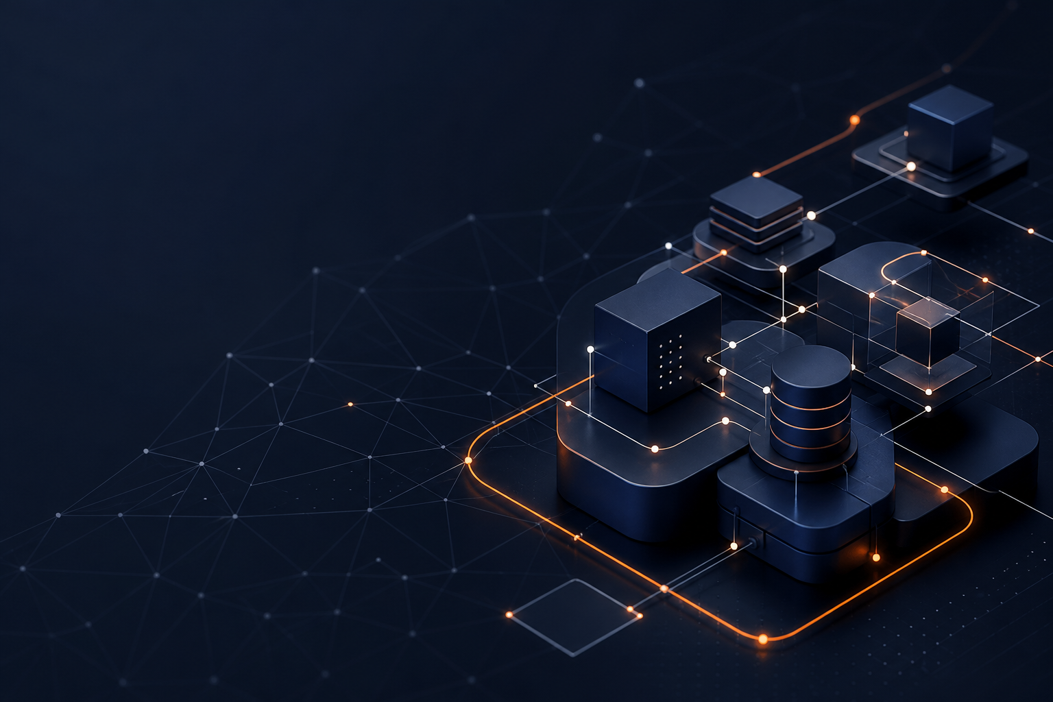 Abstract connected system modules in dark premium tones